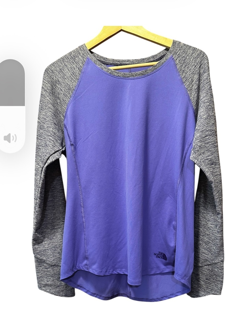 The North Face Purple Long-Sleeve Raglan Performance Tee with Gray Sleeves